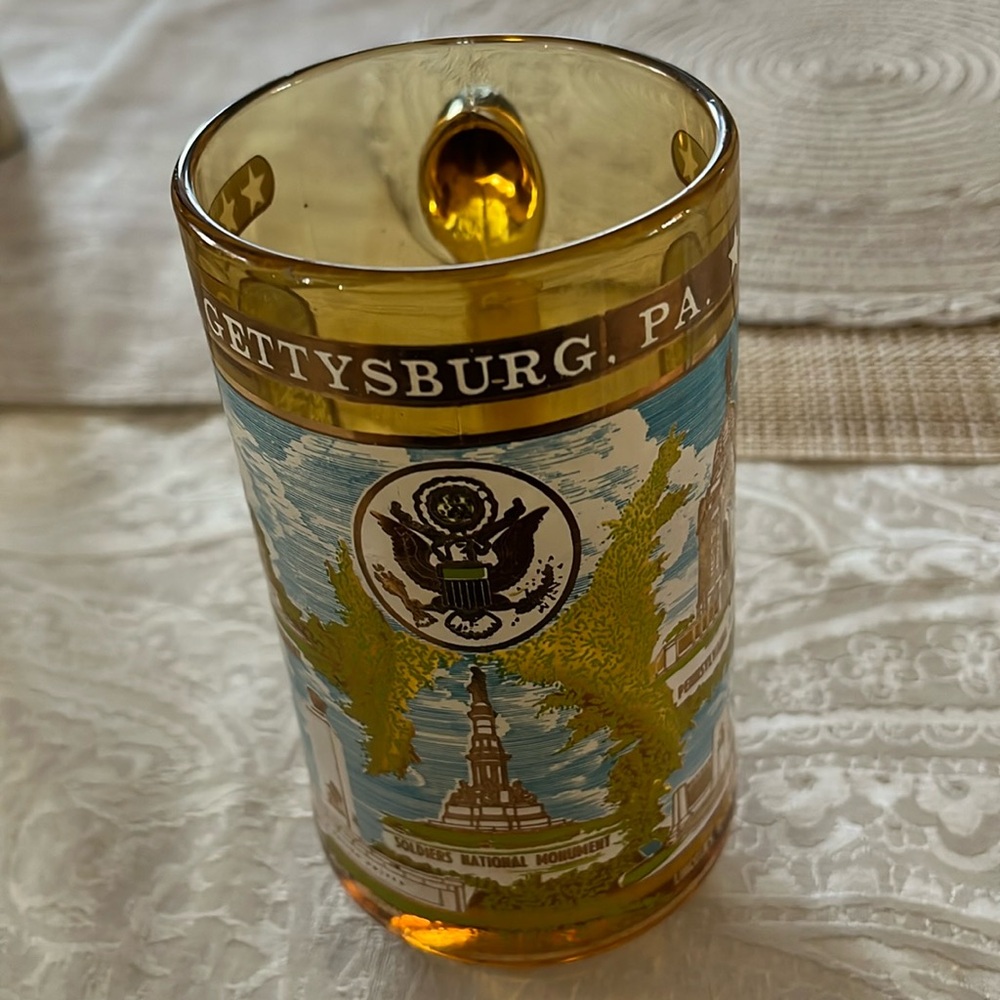 VINTAGE AMBER GLASS GETTYSBURG PENNSYLVANIA SOUVENIR BEER MUG in EUC! - Picture 1 of 3